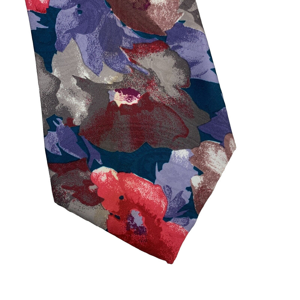 Vintage Cellini Abstract Art Flowers Floral Teal Pink Purple Brown Tie 57x3.75"